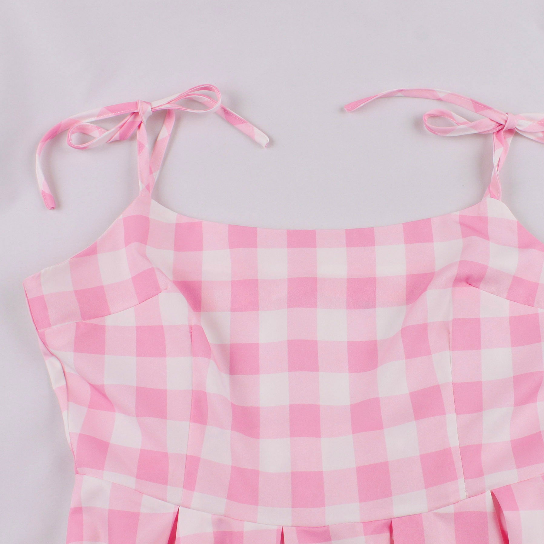 70s for Spaghetti Straps Plaid Pink Dress