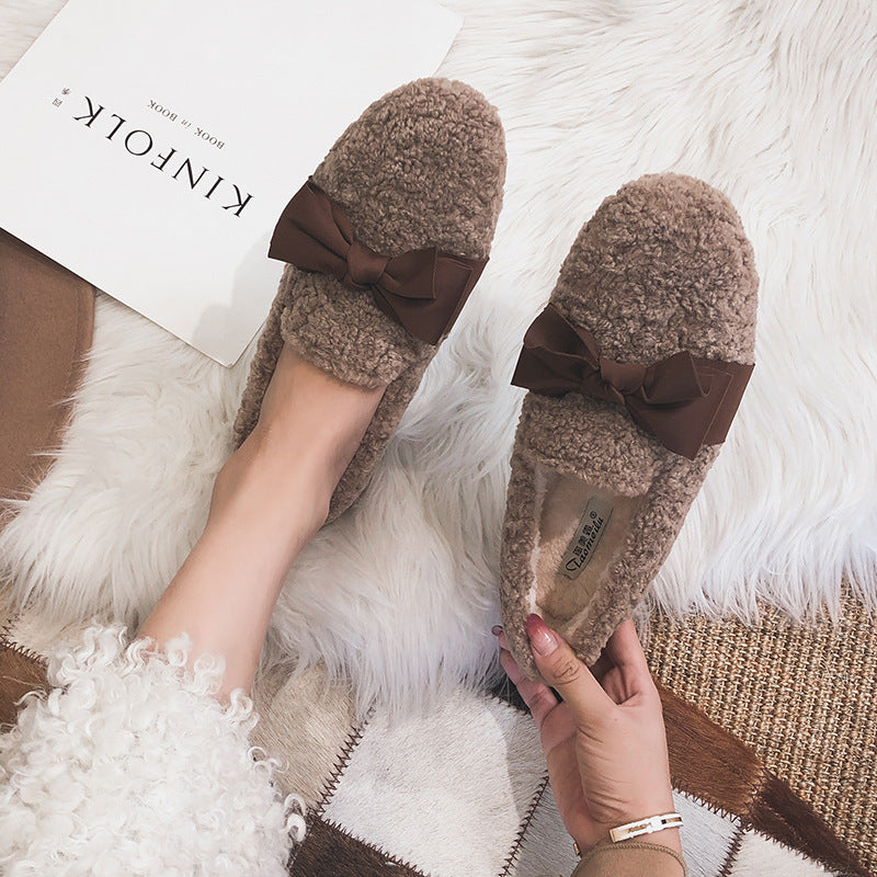 Bow Winter Warm & Soft Plush Fur Loafers Shoes