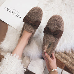 Bow Winter Warm & Soft Plush Fur Loafers Shoes