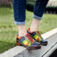 Rainbow Leather Lace-up Platform Brogues Oxford Shoes
