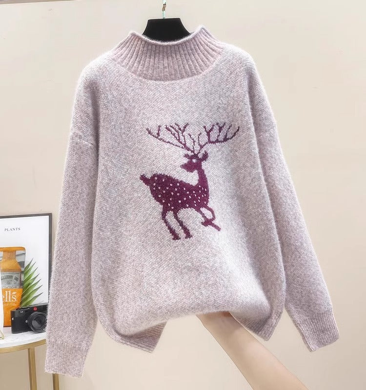 Christmas Cute Dear Half Turtleneck Sweater