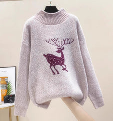 Christmas Cute Dear Half Turtleneck Sweater