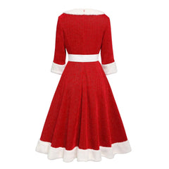Red Solid Plush Christmas Dress