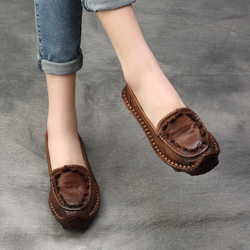 Handmade Retro Leather Loafers Flat Shoes