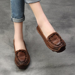 Handmade Retro Leather Loafers Flat Shoes