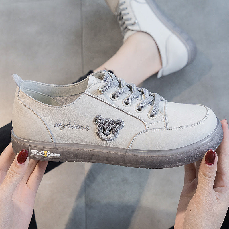 Cute Bear Lace-up Leather Sneakers