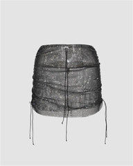 Wondering Ruched Glitter Mini Skirt