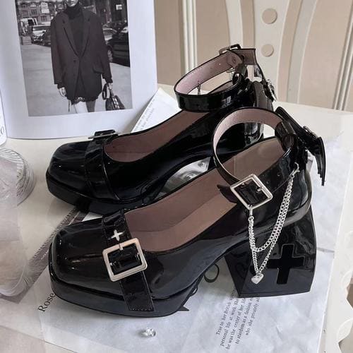 Dark Lolita Hollow Out Cross Shaped High Heels Devil Wings