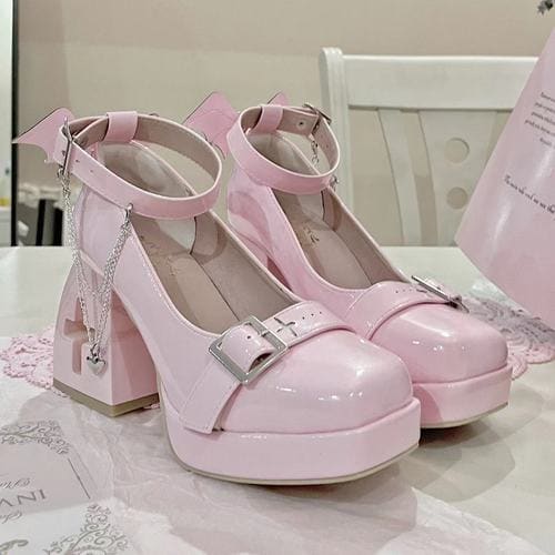 Dark Lolita Hollow Out Cross Shaped High Heels Devil Wings