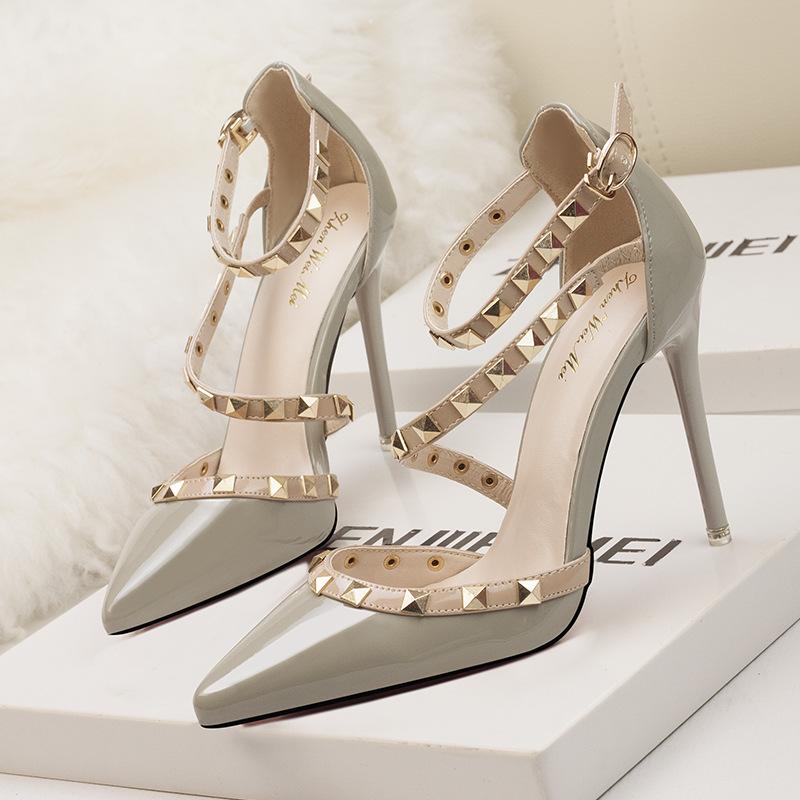 Pointed Toe Strappy Studded Heels