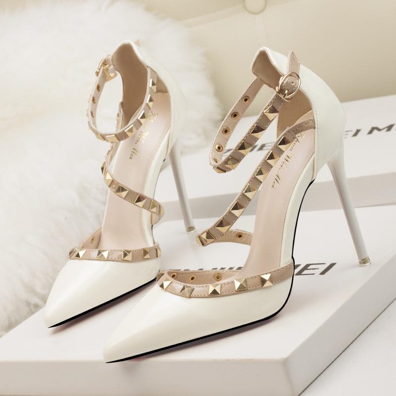 Pointed Toe Strappy Studded Heels