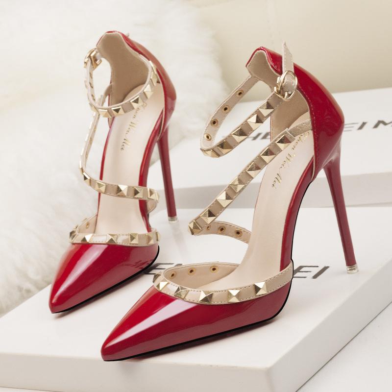 Pointed Toe Strappy Studded Heels