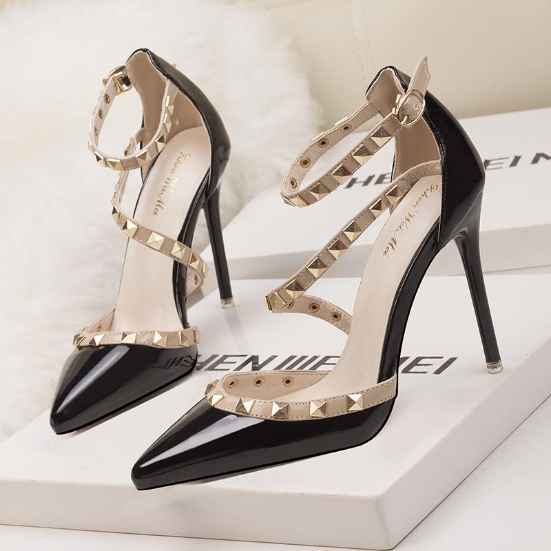 Pointed Toe Strappy Studded Heels