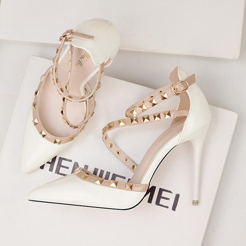 Pointed Toe Strappy Studded Heels