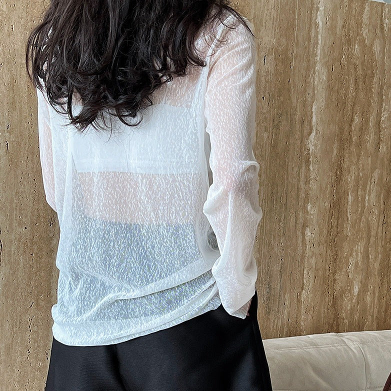 See-through Summer Outer Wear Lightweight Sunscreen Mesh Tops for Women