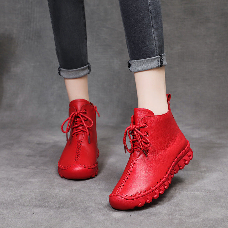 Soft Leather Casual Lace-up Shoes Ankle Boots