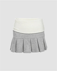 Knitted Patchwork Pleated Mini Skirt