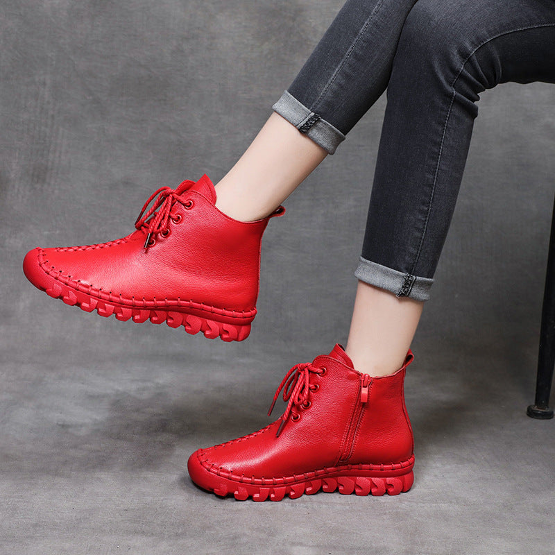 Soft Leather Casual Lace-up Shoes Ankle Boots