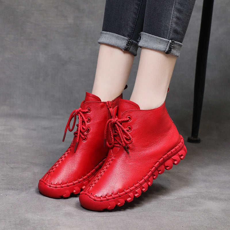 Soft Leather Casual Lace-up Shoes Ankle Boots