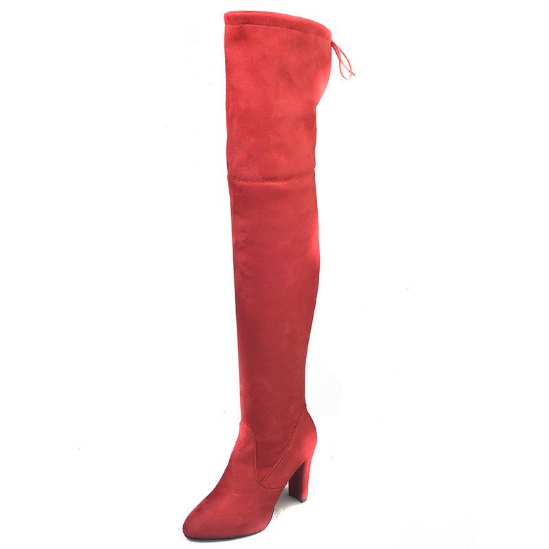 Elastic Zipper Pointed Toe Chunky Suede Over The Knee Boots