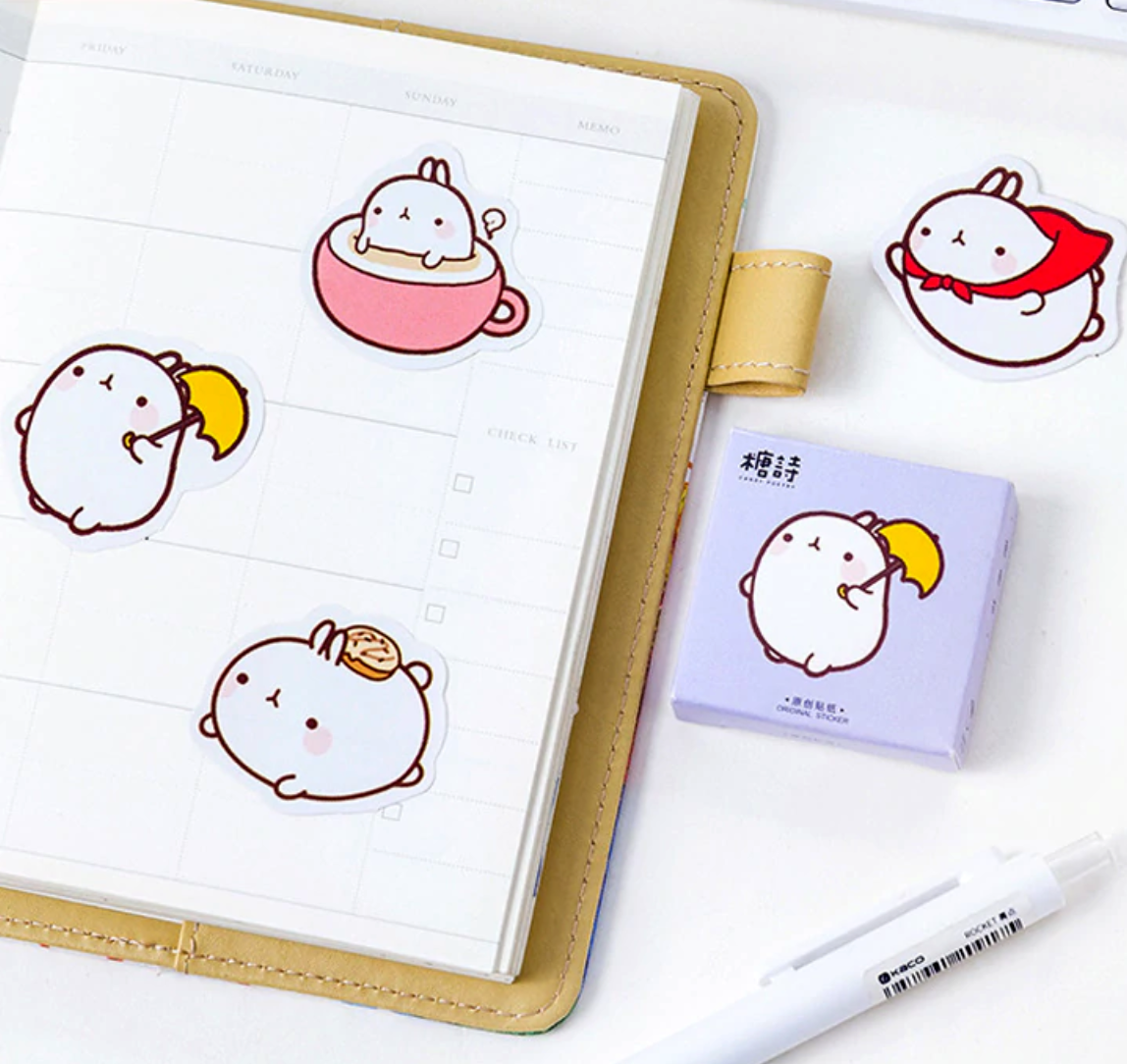 3pcs Molang Paper Stickers