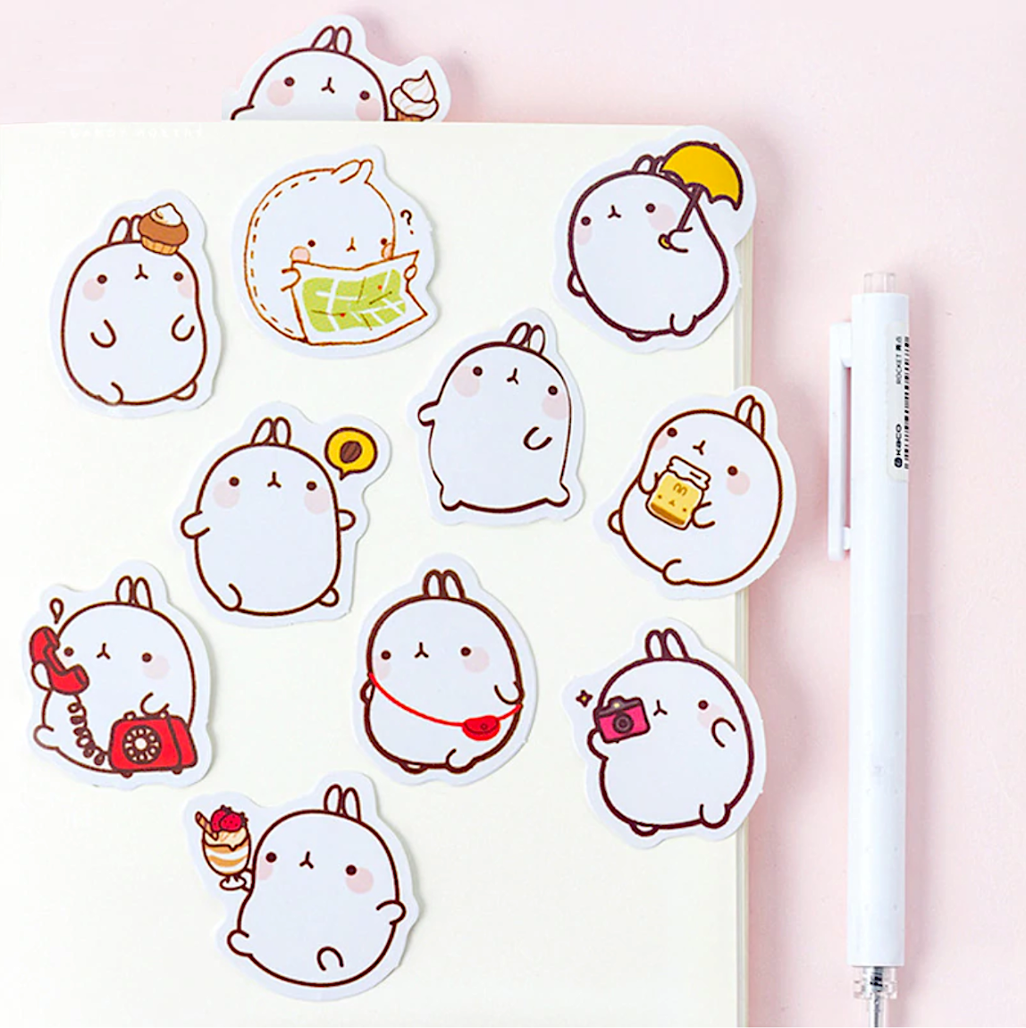 3pcs Molang Paper Stickers