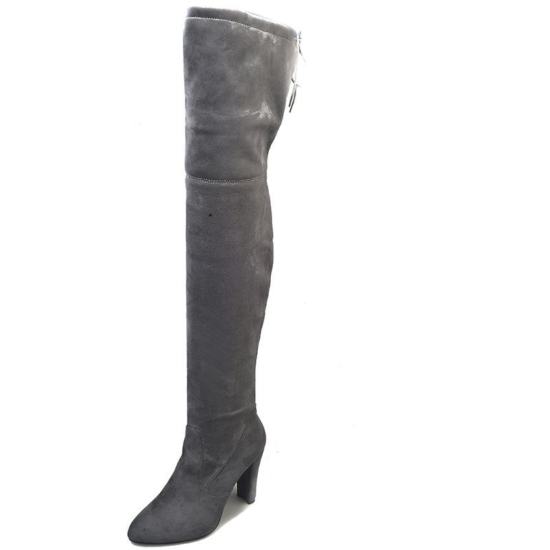 Elastic Zipper Pointed Toe Chunky Suede Over The Knee Boots