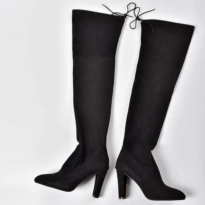 Elastic Zipper Pointed Toe Chunky Suede Over The Knee Boots