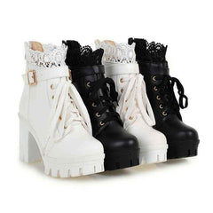 Punk Laces Chunky Heel Lace Up Boots