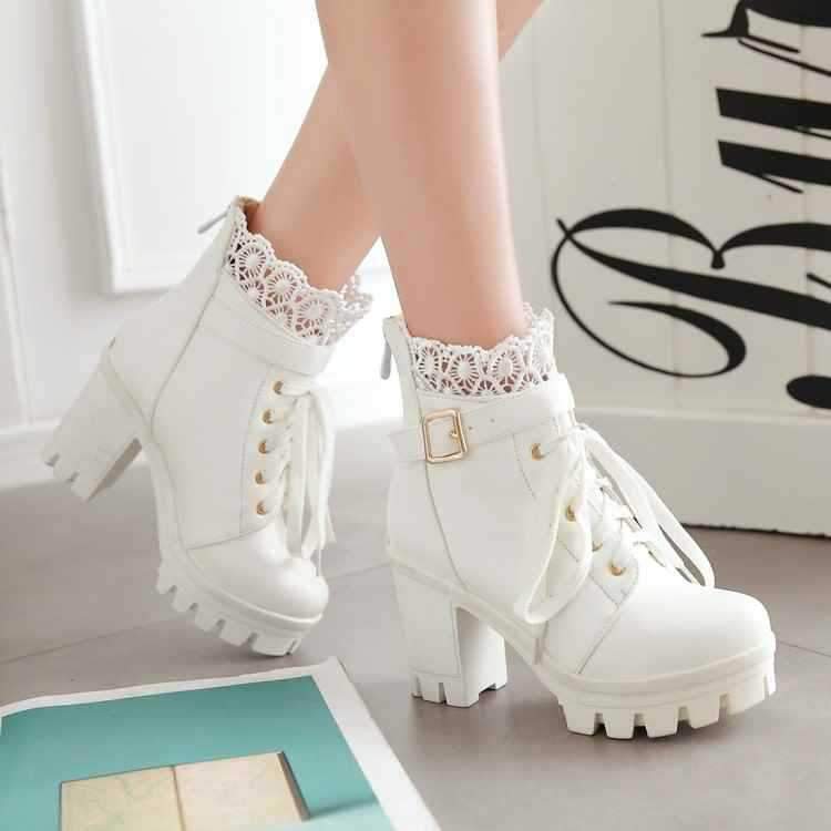 Punk Laces Chunky Heel Lace Up Boots