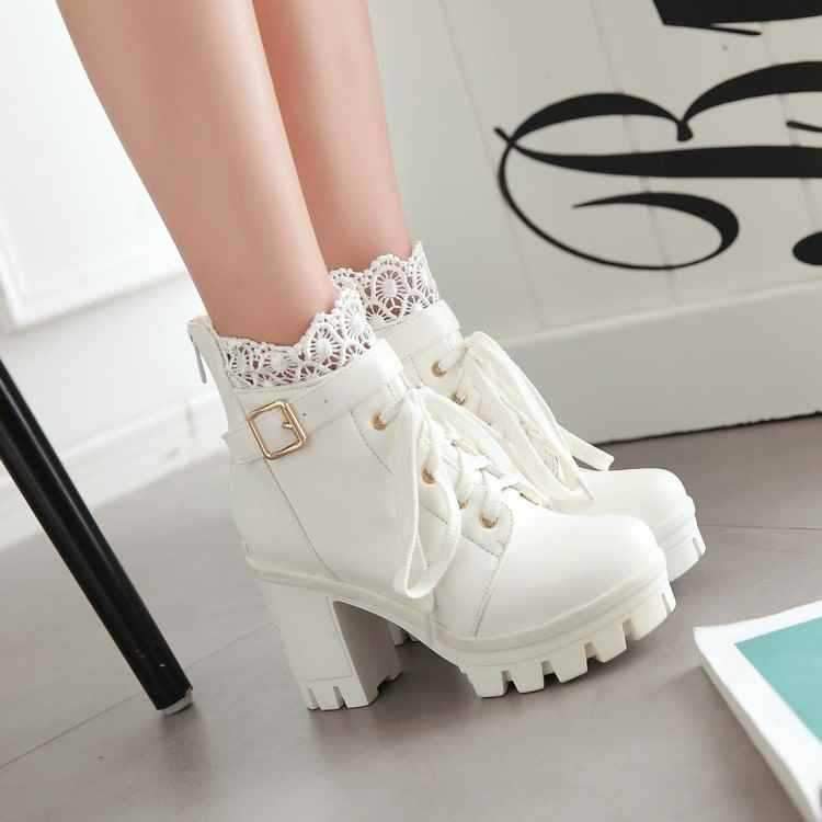 Punk Laces Chunky Heel Lace Up Boots