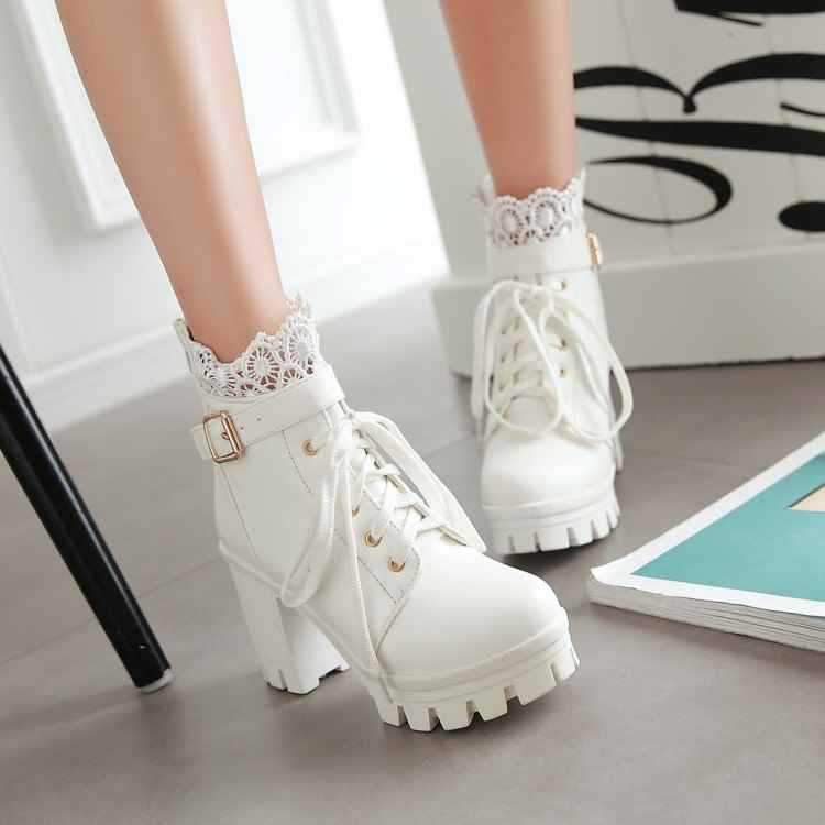 Punk Laces Chunky Heel Lace Up Boots