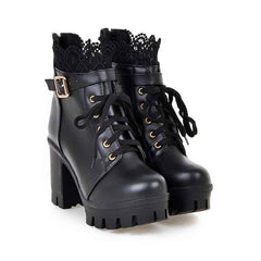 Punk Laces Chunky Heel Lace Up Boots