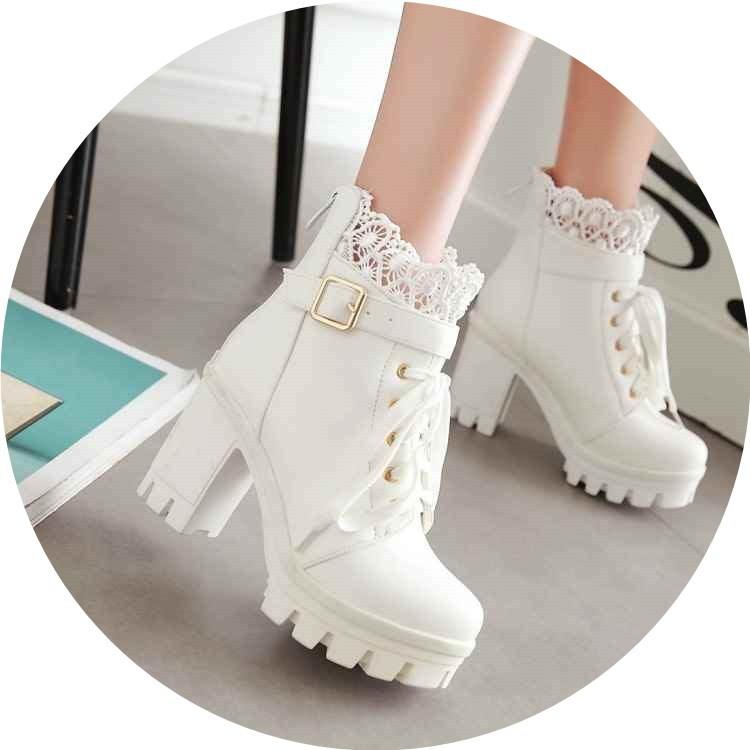 Punk Laces Chunky Heel Lace Up Boots