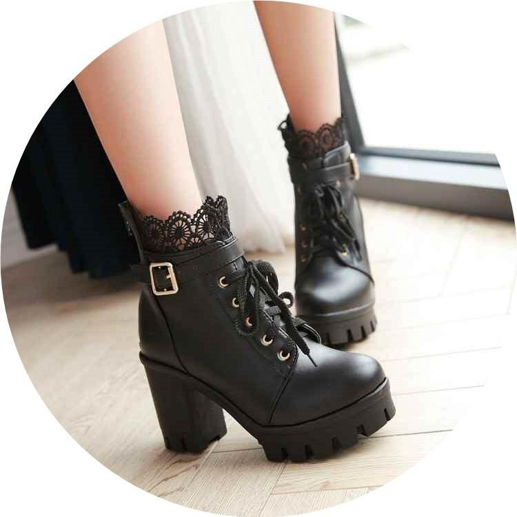 Punk Laces Chunky Heel Lace Up Boots