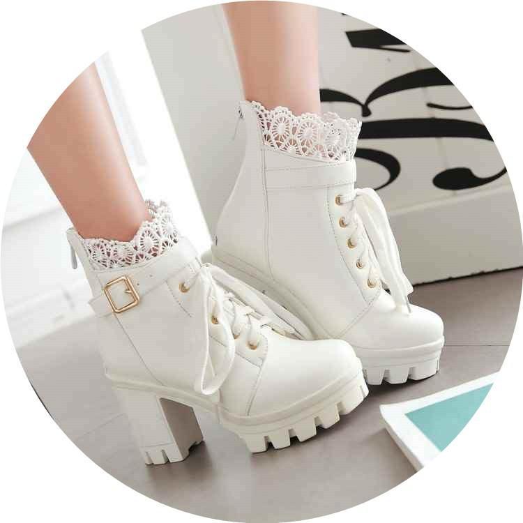 Punk Laces Chunky Heel Lace Up Boots