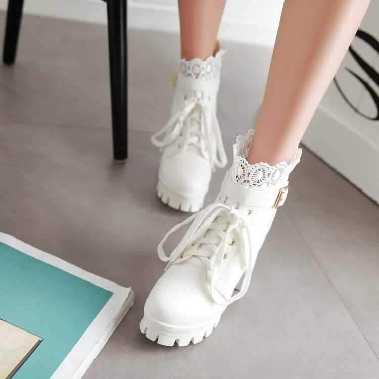 Punk Laces Chunky Heel Lace Up Boots