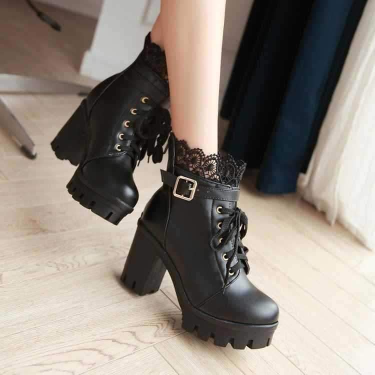 Punk Laces Chunky Heel Lace Up Boots