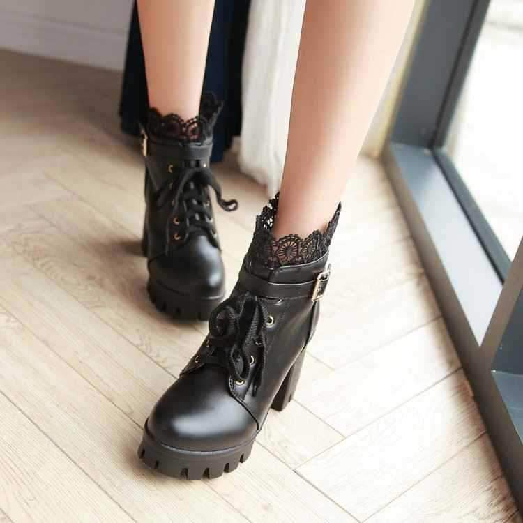 Punk Laces Chunky Heel Lace Up Boots