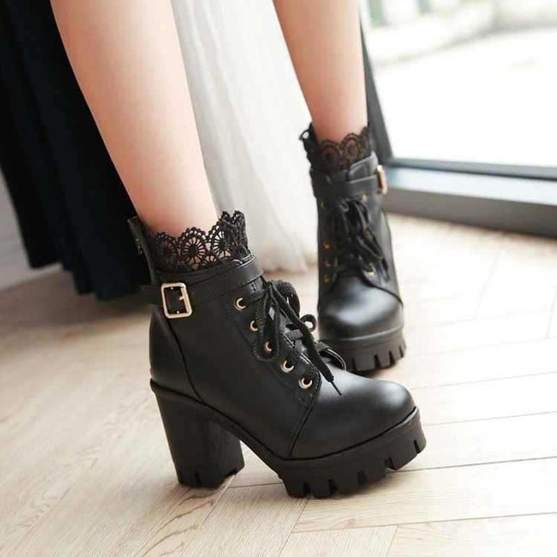 Punk Laces Chunky Heel Lace Up Boots