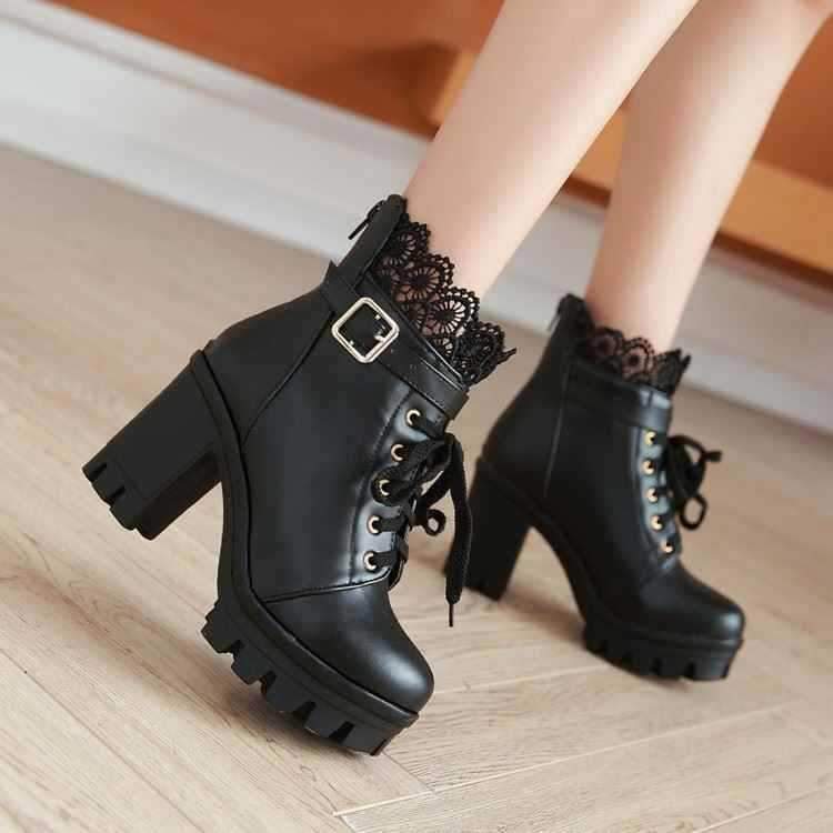 Punk Laces Chunky Heel Lace Up Boots