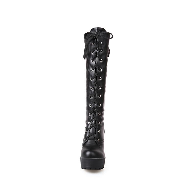 Platform Chunky Heel Lace Up Long Boots