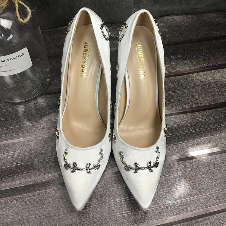 Flower Heel Wedding Shoes Elegant Silk High Heels Pumps