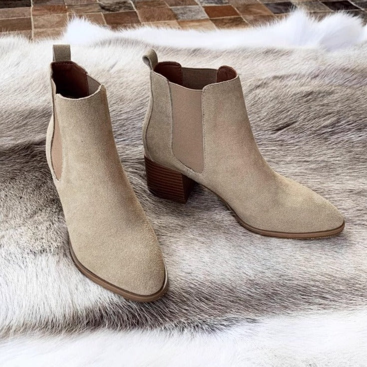 Women's Chelsea Block Heels Suede Leather Ankle Boots