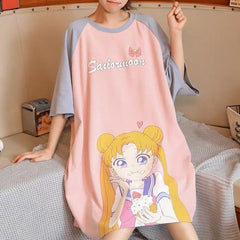 Cartoon Beauty Girl Print Kawaii Cute Loose Pajamas Night Dress