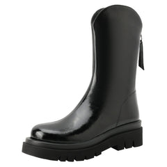 Fleece Lined Snow Boots Leather Platform Zipper Short Boot Winter Shoes