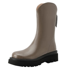 Fleece Lined Snow Boots Leather Platform Zipper Short Boot Winter Shoes