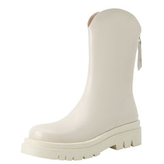 Fleece Lined Snow Boots Leather Platform Zipper Short Boot Winter Shoes