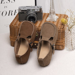 Handmade Soft Leather Mary Jane Shoes Buckle Decor Flat Loafers
