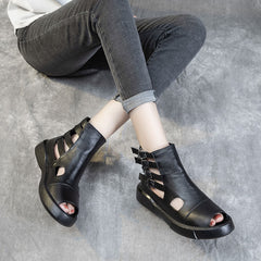 Leather Buckles Open toe Sandals Boots Flat Shoes